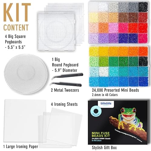 24,000 Mini Fuse Beads Kit for Adults - Tiny 2.6mm Beads (NOT Standard 5mm) - 48 Colors, 5 Pegboards, 2 Tweezers - Compatible with Hama, Melty, Iron Beads - Bulk Pixel Art Craft thumbnail 2