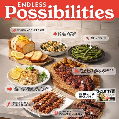 Gourmia Toaster Oven - 6-Slice Capacity, Digital Display, Black | French Door Design Air Fryer Combo, 17 Cooking Presets, Adjustable Time & Temperature, FryForce 360°, Dishwasher-Safe Trays thumbnail 6