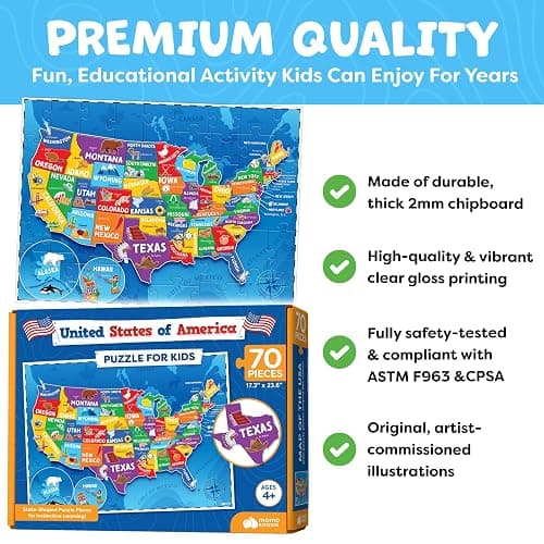 United States Puzzles for Kids Ages 4-6 - Educational Toys for 4+ Year Old Boys & Girls - 70pcs USA Map Kids Puzzle with 50 States & Capitals - Floor Jigsaw Puzzles - Gifts for Grandkids thumbnail 3