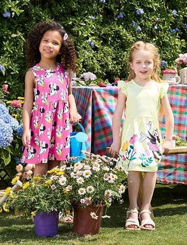 Disney Frozen Elsa Princess Minnie Mouse Stitch Toddler Girl Dresses 2 Pack Sleeveless and Ruffle Sleeve Dress Set 2-13 Years - Minnie-dark Pink - 2T thumbnail 5