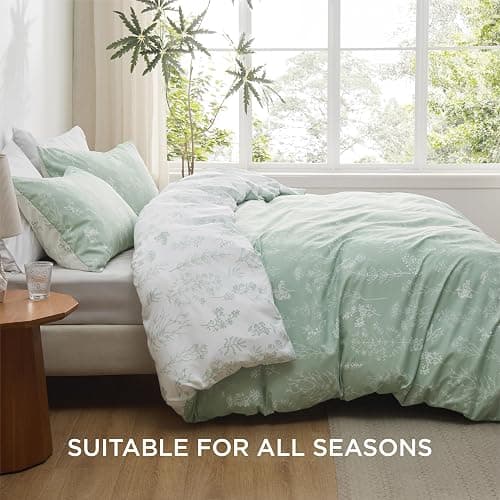Bedsure Double Duvet Cover Set - Reversible Green Duvet Cover with Zipper Closure, 3 Pieces Floral Patterned Bedding Set with 8 Corner Ties and 2 Pillowcases, 200x200cm thumbnail 6