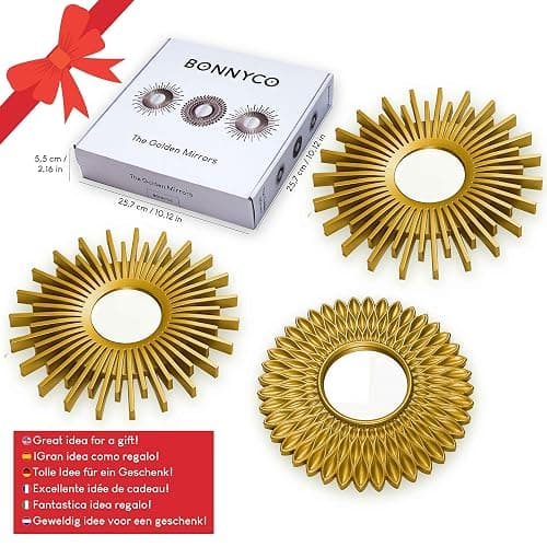 BONNYCO Gold Mirrors for Wall Pack of 3, Round Wall Mirrors Bedroom Room and Home Decor. Espejos Decorativos de Pared Sala Dormitorio, Modern Minimalist Decor Vintage, Chic. Gifts for Women, Mums thumbnail 7