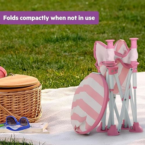 Bright Starts Pop 'N Sit Cabana Baby Beach Portable Booster Chair with UPF Canopy, Floor Seat for Indoor/Outdoor Use, Compact Fold, Pink, 6 Months–3 Years thumbnail 6