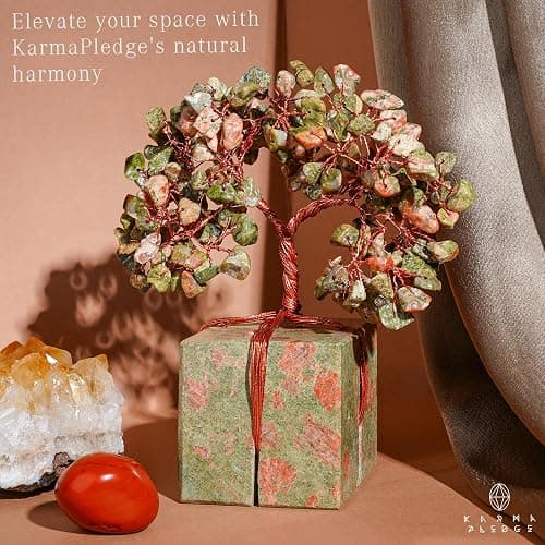 Crystal Tree for Birthday Gifts for Women, Handmade Raw Crystal Base Unakite Chakra Healing Crystal Tree of Life for Positive Energy, Money, Good Luck, Christmas Décor, Home and Office Decor thumbnail 5
