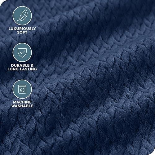 Bare Home Textured Fleece Blanket - Full/Queen - Ultra-Soft Lightweight for Bed, Sofa, and Couch - Luxury Microplush - Cozy Warm Blanket (Full/Queen, Chevron Dark Blue) thumbnail 4