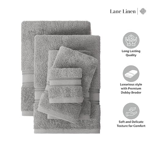 Bath Towels for Bathroom - 100% Cotton Towel Set, Soft Bath Set- 6 Bathroom Towels, 6 Hand Towels, 6 Wash Cloths, Quick Dry, Highly Absorbent Shower Towels - 18 Piece Set Grey - 18 Piece Set - Grey thumbnail 6