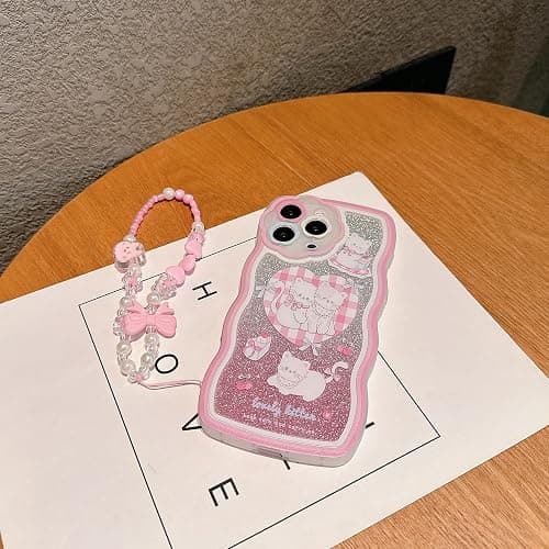 XAMMUE Compatible with iPhone 15 Plus case,Cute Wavy Edge Shell,Kawaii Kitty cat Love Heart,Bow Cherry,Cake Pattern with Cute Bracelet,eco-Friendly and Durable TPU Material for Women and Girls thumbnail 7