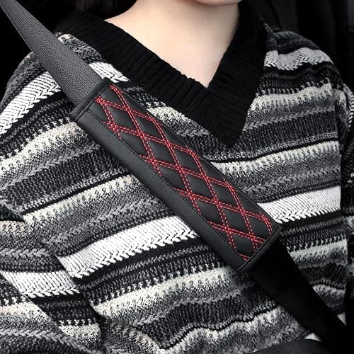 wedfish 2PCS Car Seat Belt Cover Pads,Leather Seatbelt Covers Protect Shoulder and Neck Car Accessories Interior,Universal Car Seat Strap Pads Car Decorations for Most Cars Trucks (Black/Red) thumbnail 7