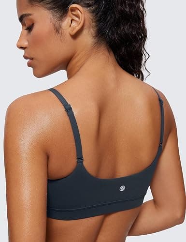 CRZ YOGA Butterluxe Adjustable Spaghetti Strap Sports Bras for Women - Scoop Neck Wireless Padded Yoga Workout Crop Top thumbnail 4
