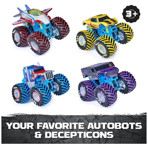 Monster Jam Transformers Monster Trucks Die Cast Vehicle, 1:64 Scale 4-Pack | Official Optimus Prime, Megatron, Starscream & Bumblebee, Real BKT Tires, Pretend Play Gifts for Kids & Collectors Ages 3+ thumbnail 3