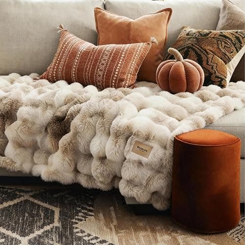 Bedsure Soft Fluffy Faux Fur Throw Blanket for Couch Cozy Gifts for Women, Fuzzy Fleece Bubble Blanket for Sofa Chair, Tie Dye Taupe Cloud Throw Coloring Bed Cover, Brown Thick Warm Plush Fall Bedding thumbnail 7