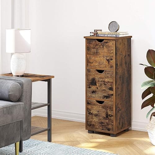 VASAGLE Bathroom Cabinet, Storage Cabinet, Tower with 3 Drawers, Cupboard, 3 Levels, Column, 30 x 30 x 80 cm, for Bathroom, Living Room, Bedroom, Kitchen, Rustic Brown BBK150X01 thumbnail 4