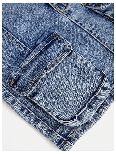 GORGLITTER Girl's Skirts Cute Jean Denim High Waisted Button Zipper Flap Pocket Cargo Bodycon Mini Short Skirt Outfits Medium Wash 10 Years thumbnail 4