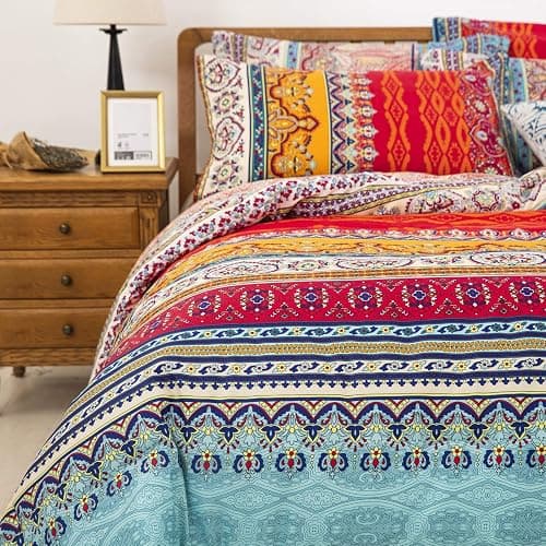 Goodidea Striped Bohemian Comforter Set Queen Size 3 Pieces Boho Hippie Geometric Bedding Set Soft Breathable Reversible Microfiber Boho Comforter with 2 Pillowcases(20"x26") thumbnail 7