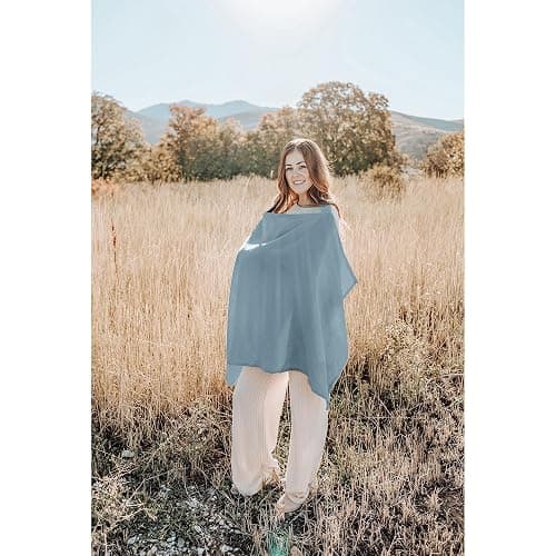 Konssy Muslin Nursing Cover for Baby Breastfeeding, Breathable 100% Cotton Breastfeeding Cover with Rigid Hoop for Mother Nursing Apron, Multi-use Carseat Canopy (Blue) thumbnail 7