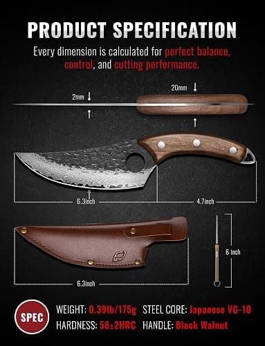 Emojoy Damascus Chef Knife, 67-Layer Damascus Steel Kitchen Knife with Black Hammered Finish, Japanese Knives for Home, Outdoor Cooking, BBQ, Include Gift Box, 6.3 Inch thumbnail 3