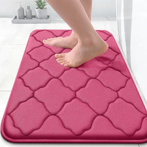 OLANLY Memory Foam Bath Mat Rug 24x16, Ultra Soft Bathroom Rugs, Deep Pink | Thick Absorbent Carpet, Non-Slip Backing, Machine Washable, for Bathroom Floor, Tub, Shower and Home Decor Accessories - Image 1