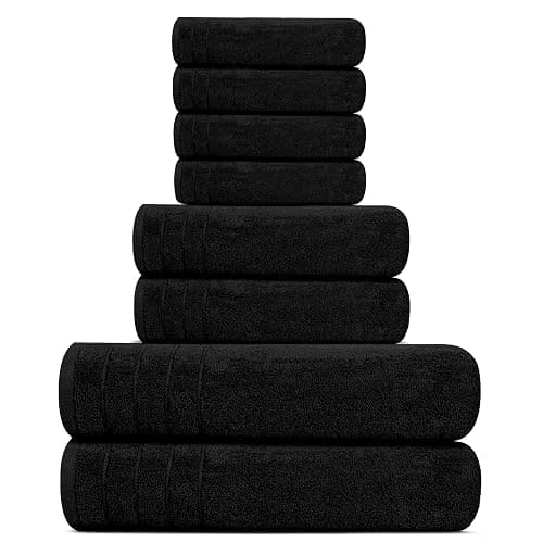 Tens Towels Pack of 8 Towels Set, 2 Extra Large Bath, 2 Hand, 4 Washcloths, 100% Cotton, Lighter Weight, Quicker to Dry, Super Absorbent, Perfect for Bathroom, Black thumbnail 6