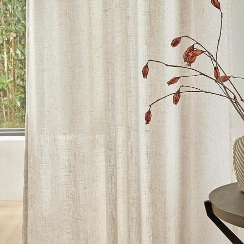 MYSKY HOME Linen Curtains for Living Room, Natural Semi Sheer Curtains & Drapes 84 inches Length 2 Panels Set Farmhouse Country Boho Style Back Tab Draperies for Sliding Glass Door, 50" Wide, Linen thumbnail 4