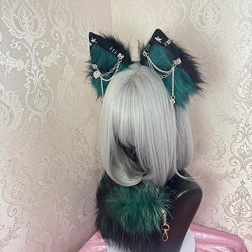 Cat Fox Wolf Ears and Tail Set - Plush Cosplay Clips Headband and Tail for Halloween, Costume Accessories,Gothic Punk 02ALL thumbnail 5