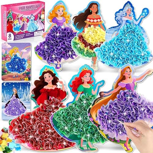 8PCS Poke Art Kits - Magical Princesses, Mess-Free Fabric Creative Art, DIY Arts and Crafts Toys for Kids Ages 3-12, Birthday Gifts & Party Favors for Girls & Boys 4, 5, 6, 7, 8, 9 Years Old - Image 1