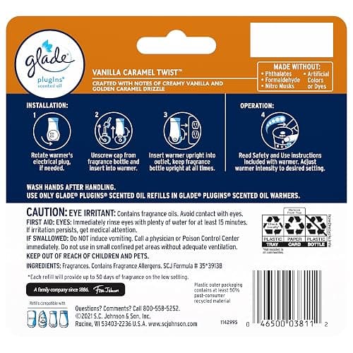 Glade PlugIns Refills Air Freshener, Scented and Essential Oils for Home and Bathroom, Vanilla Caramel Twist, 3.35 Fl Oz, 5 Count thumbnail 2