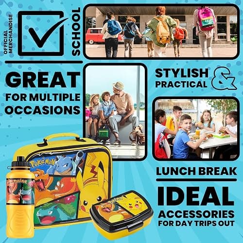 Pokemon Insulated Lunch Bag with Lunch Box Water Bottle Set for Kids 3 Piece School Snack Bag Pikachu Gifts for Kids (Yellow) thumbnail 5