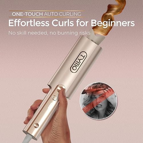 Upgraded Automatic Rotating Curling Iron - TYMO CurlPro Plus Long Barrel Curling Wand for Long Hair, Ceramic Hair Curler for Women, Anti-Scald, Tangle-Free, 600M Ionic, Dual Voltage, Gold, 1 1/4 Inch thumbnail 3