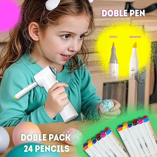 BECUSSITTA Airbrush Marker Sprayer Set for Kids - 24 Washable Markers & 20 Stencils - Fun Arts & Crafts Kit for Ages 5-9 - Creative Gift for Boys & Girls - Cordless Rechargeable Electric thumbnail 3