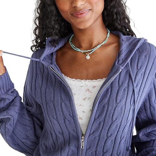 AEROPOSTALE Womens Zip Up Cable Sweater thumbnail 2