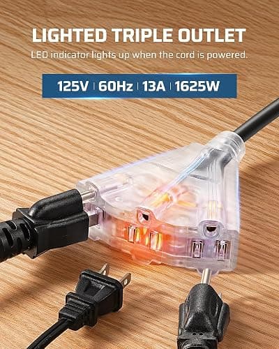DEWENWILS Retractable Extension Cord Reel, 50FT Heavy Duty Power Cord, 14/3AWG SJTOW, Lighted Triple Tap Outlets, 13 Amp Circuit Breaker, Ceiling/Wall Mount, UL Listed thumbnail 5