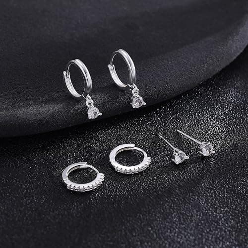 Freekiss 3 Pairs Hoop Earrings Set - Dainty Stud Dangle Cartilage for Women | Hypoallergenic Earrings, Cubic Zirconia Stackable Trendy Small Set Jewelry Gifts for Women thumbnail 7