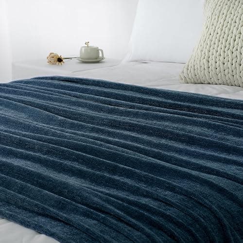 LONG CREATE Chenille Throw Blanket for Couch 50"X 60", Soft Cozy Throws with Fringe Tassel for Bed Sofa Chair Cover, Lightweight Knitted Decorative Boho Blankets for Living Room, Navy Blue thumbnail 9