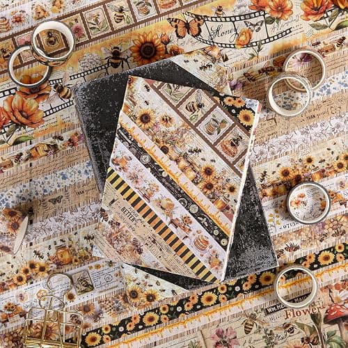 Washi Tape Set 20 Rolls - Vintage Bee Floral Butterfly Botanical Washi Tape Kit, Cute Retro Decorative Tapes for Scrapbooking Supplies,Junk Journal, Bullet Journaling, DIY Art Crafts, Gift Wrapping thumbnail 4