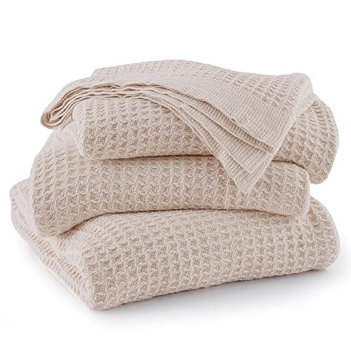Bedsure 100% Cotton Big Oversized King Blanket, Waffle Weave, Beige | Breathable, Soft, Cozy, Thick, Waffle Texture, Fall, Summer Blanket for Bed, Gifts for Women, Machine Washable, 120"X94" thumbnail 9