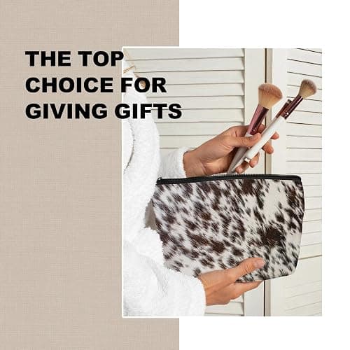 MVLJG Cow Print Makeup Cosmetic Bag for Women, Cow Print Gifts for Women, Animal Print Aesthetic Canvas Zipper Pouch for Purse Travel Toiletry Organizer Bag thumbnail 5