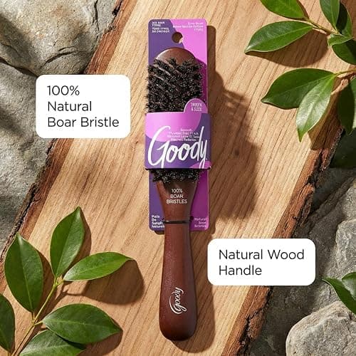 Goody Smoothing Hairbrush with Natural Boar Bristles for Frizz Control, Flyaway Control, Smooth Shiny Finish, Wooden Styling Brush for All Hair Types thumbnail 8