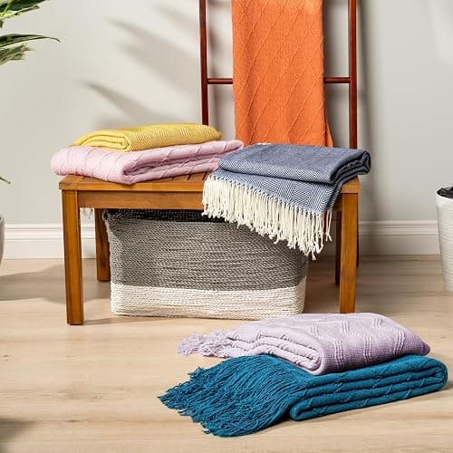 PAVILIA Light Pink Knit Throw Blanket, Soft Knitted Farmhouse, 50x60 | Lightweight Decorative Summer Fall Throw, Outdoor Textured Boho Blanket, For Couch Bed Sofa Chair Living Room Bedroom thumbnail 10