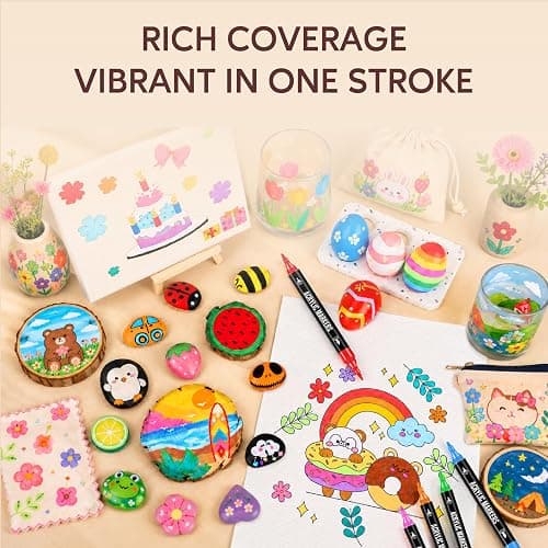 Pagather Acrylic Paint Markers, 72 Colors Dual Tip Fine & Brush Pens Set | For Rocks, Fabric, Wood, Glass & More, Perfect for DIY Crafts and Creative Art Projects with Bright, Smooth and Quick-Dry Ink thumbnail 5
