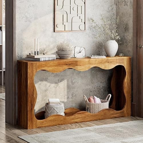 Shintenchi 63 inch Farmhouse Console Table with Storage & LED Light, Long Sofa Table Behind Couch, Narrow Entryway Entrance Table, Hallway Accent Stand Home Decor for Living Room, Entry Way, Brown - Image 1