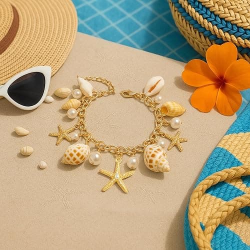 PIERPIER Mermaid Costume Accessories, Women Mermaid Starfish Bracelet – Halloween Costume Accessories for Girls & Women, Ocean Seashell Charm Jewelry for Mermaid Dress Up thumbnail 4