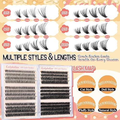 Calphdiar Eyelash Clusters 30D+40D+50D+60D+80D+100D Lash Clusters Wispy Individual Lashes 476PCS D-curly Lash Extension 10-16MM Natural Lashes Clusters DIY Cluster Eyelash Extensions for Beginners thumbnail 6