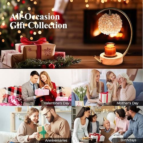 Yeuslor Gold Candle Warmer Lamp for Jar Candles with Adjustable Brightness＆Timer，Handcrafted Crystal＆Wooden Base, Luxurious Design,Home Decoration Electric Candle lamp(C-Shaped) - Gold thumbnail 7