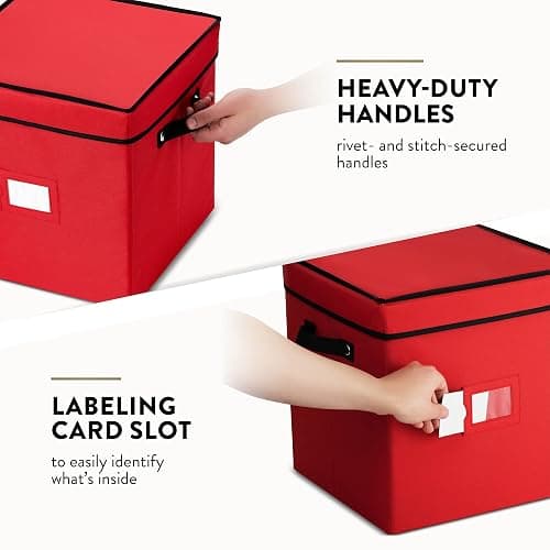 Zober Christmas Ornament Storage Box - Stores 64 Ornaments - Non-Woven, Tear- Proof Christmas Ornament Storage Containers - 3 Inch Cube Compartments - Red thumbnail 7