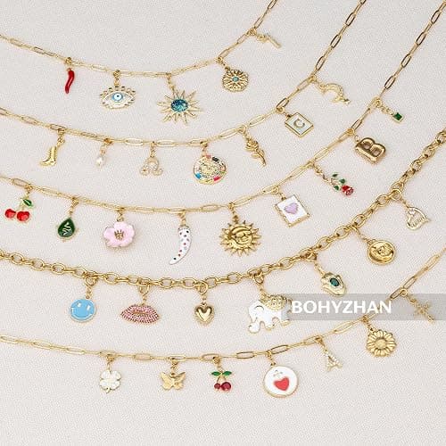 Build Your Own Custom Gold Charm Necklace, Statement Vintage Style Chunky Paperclip Link Chain Necklace for Women, Name Initial Charms thumbnail 2