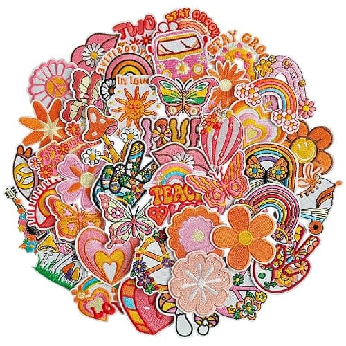 TACVEL 48Pcs Hippie Vintage Iron on Patches Assorted Styles Retro Aesthetics Embroidered Patches, Sew on/Iron on Patches for Clothes Dress Pants Hats Jeans, Applique DIY Accessory - Image 1