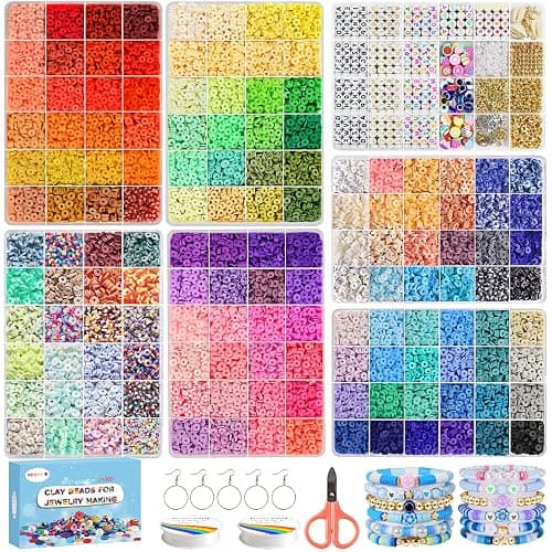 Redtwo 23000 Pcs Clay Beads Bracelet Making Kit 144 Colors 7 Boxes Flat Polymer Heishi Beads Set for Friendship Jewelry Making with Pendant Charms Crafts Gifts for Girls Ages 6-12 Kids Adults - Image 1