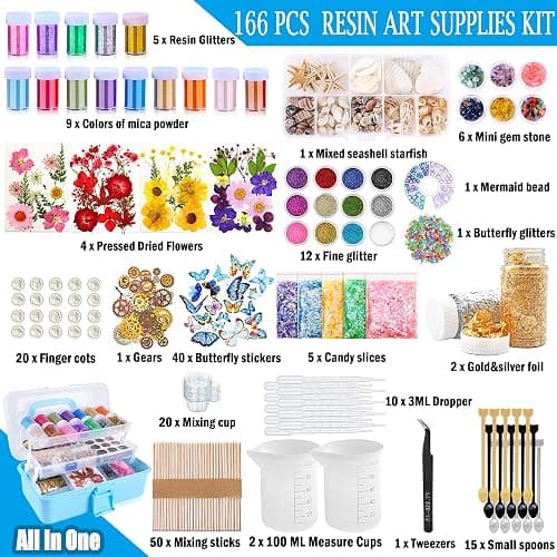 Myzzxt Resin Decoration Accessories Kit,Supplies Kit for Beginner,with Dried Flowers,Butterfly Stickers,Mica Powder and Fillers,Measuring Cups Tool Kit,for Resin Jewelry Making thumbnail 2