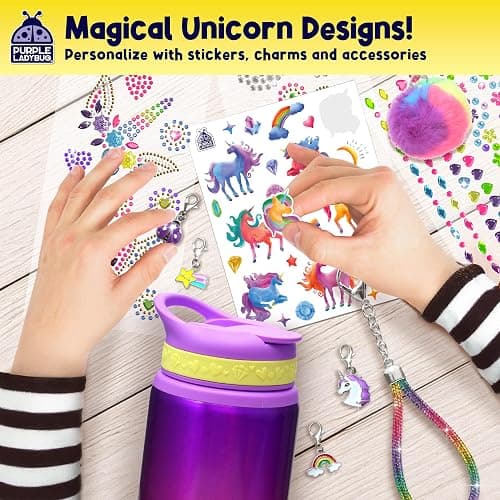 PURPLE LADYBUG Decorate Your Own Water Bottle Craft Kits for Kids - 6 Year Old Girl Gifts, Girls Birthday Presents, Arts and Crafts for Kids Ages 5-12, Unicorn Gifts for Girls - Gemstone - Purple thumbnail 5