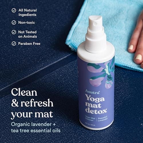 ASUTRA Yoga Mat Cleaner Spray (Peaceful Lavender), 4 fl oz - No Slippery Residue, Organic Essential Oils, Deep-Cleansing for Fitness Gear & Gym Equipment, Microfiber Towel Included thumbnail 2